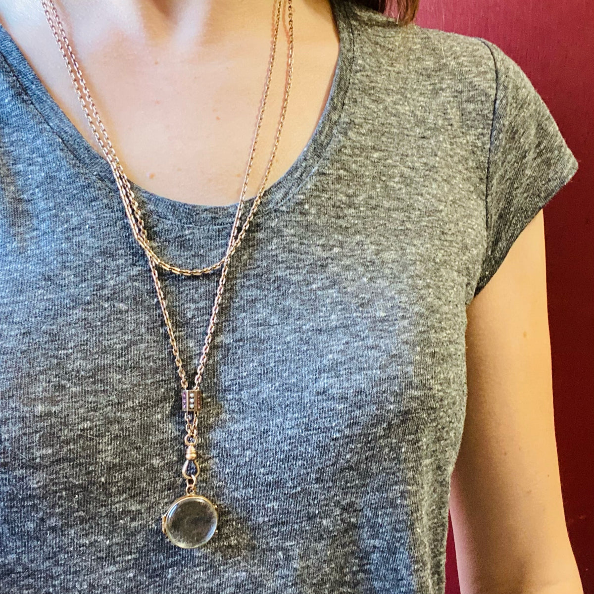 Victorian Gem Set Slide Chain with Watch Hook