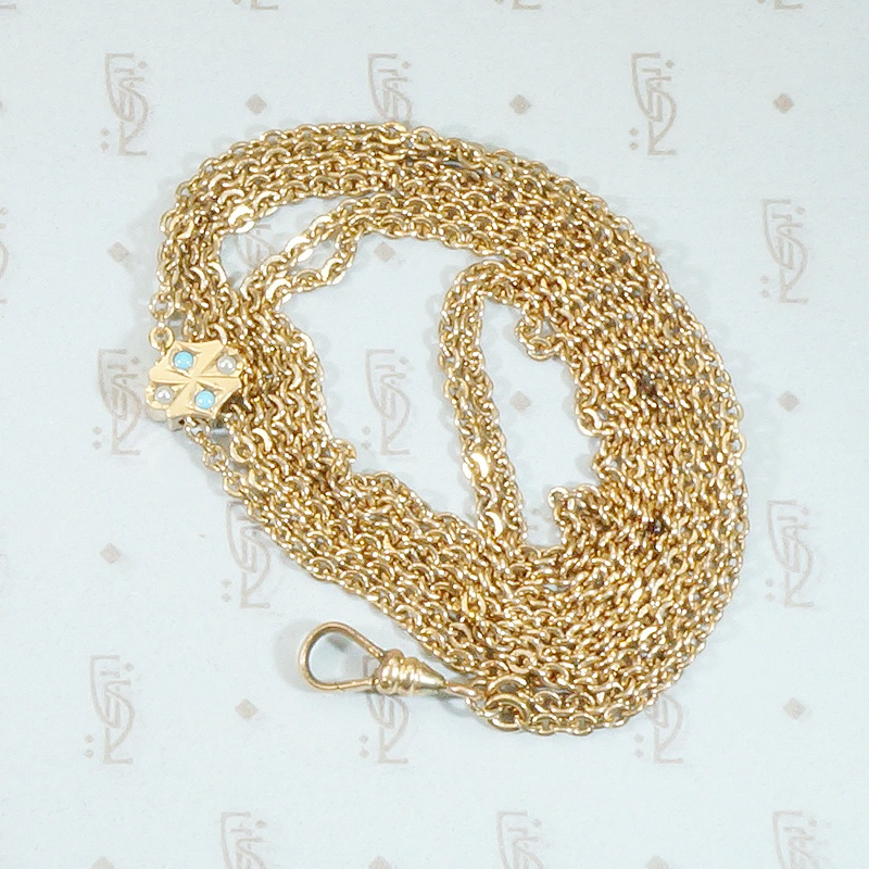 Lovely Long Turquoise and Pearl Slide Chain