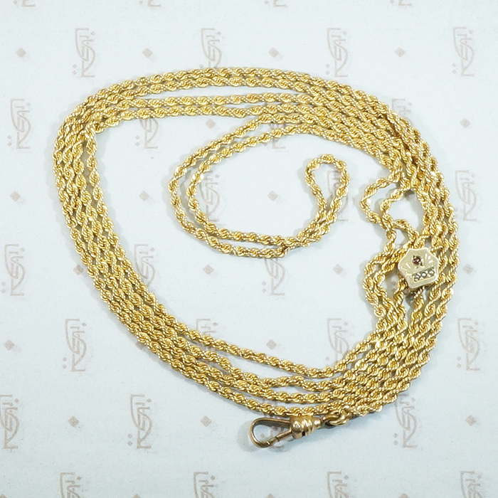 Long Twisted Rope Chain with Gem Set Slide and Hook