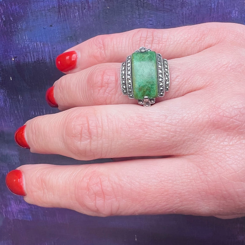 Smart Turquoise & Marcasite Art Deco Ring