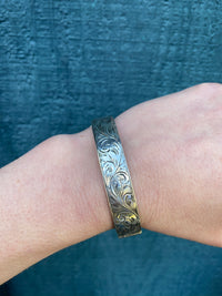English Victorian Revival Engraved Silver Bangle