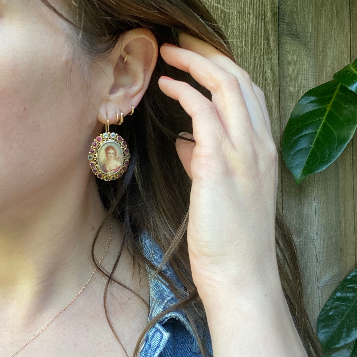 Red Hair with a Curl Portrait Miniature Earrings