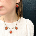 Chinese Carnelian & Filigreed Grapes Necklace & Earring Set