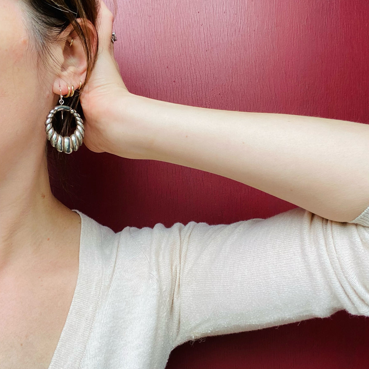 Ribbed Silver-Plated Hoop Earrings