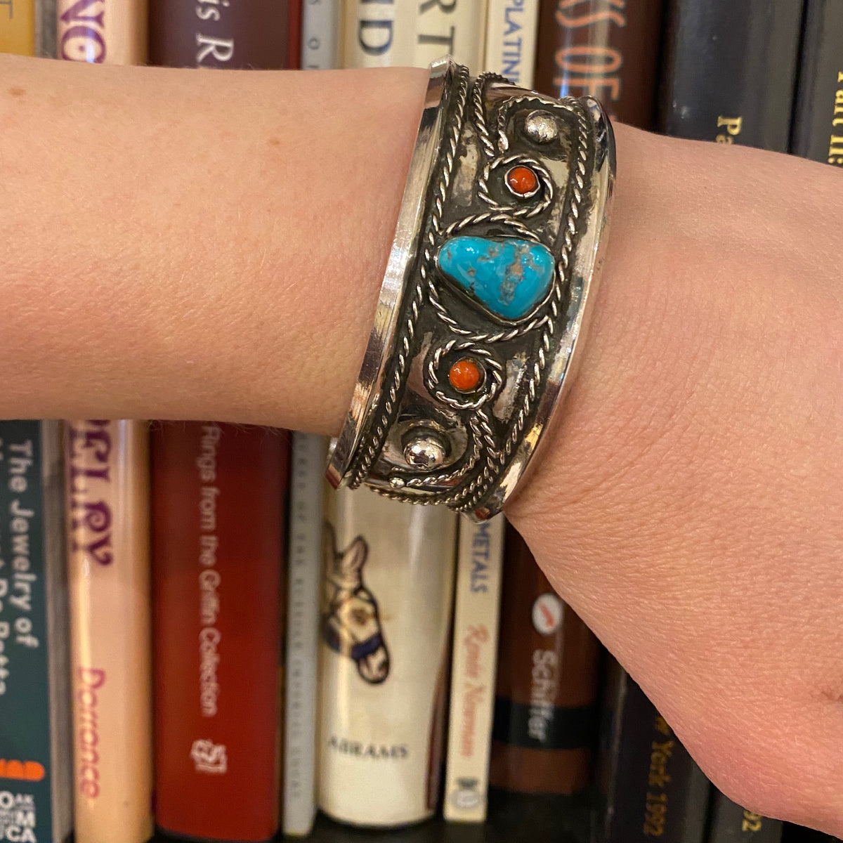 American Artisan Cuff in Silver, Turquoise & Coral