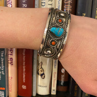 American Artisan Cuff in Silver, Turquoise & Coral