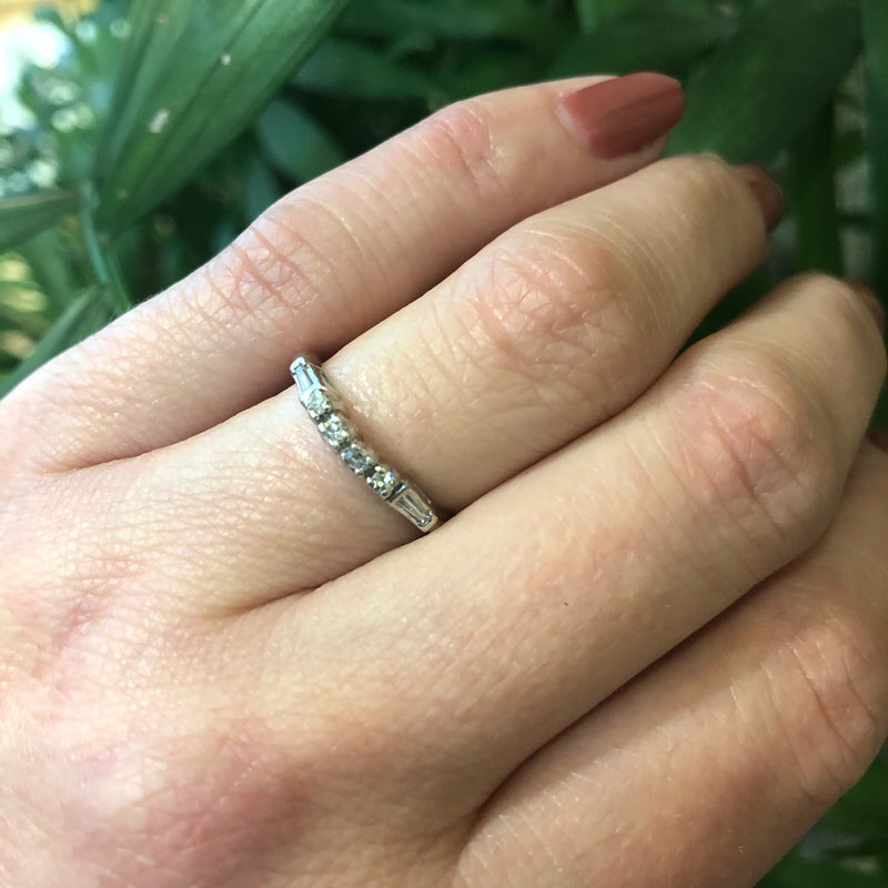 Vintage Platinum Curved Diamond Wedding Band