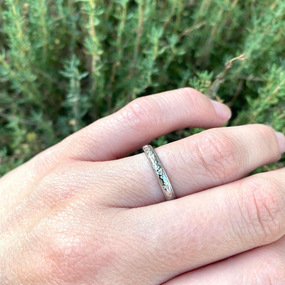 Ring of Flowers White Gold Wedding Band
