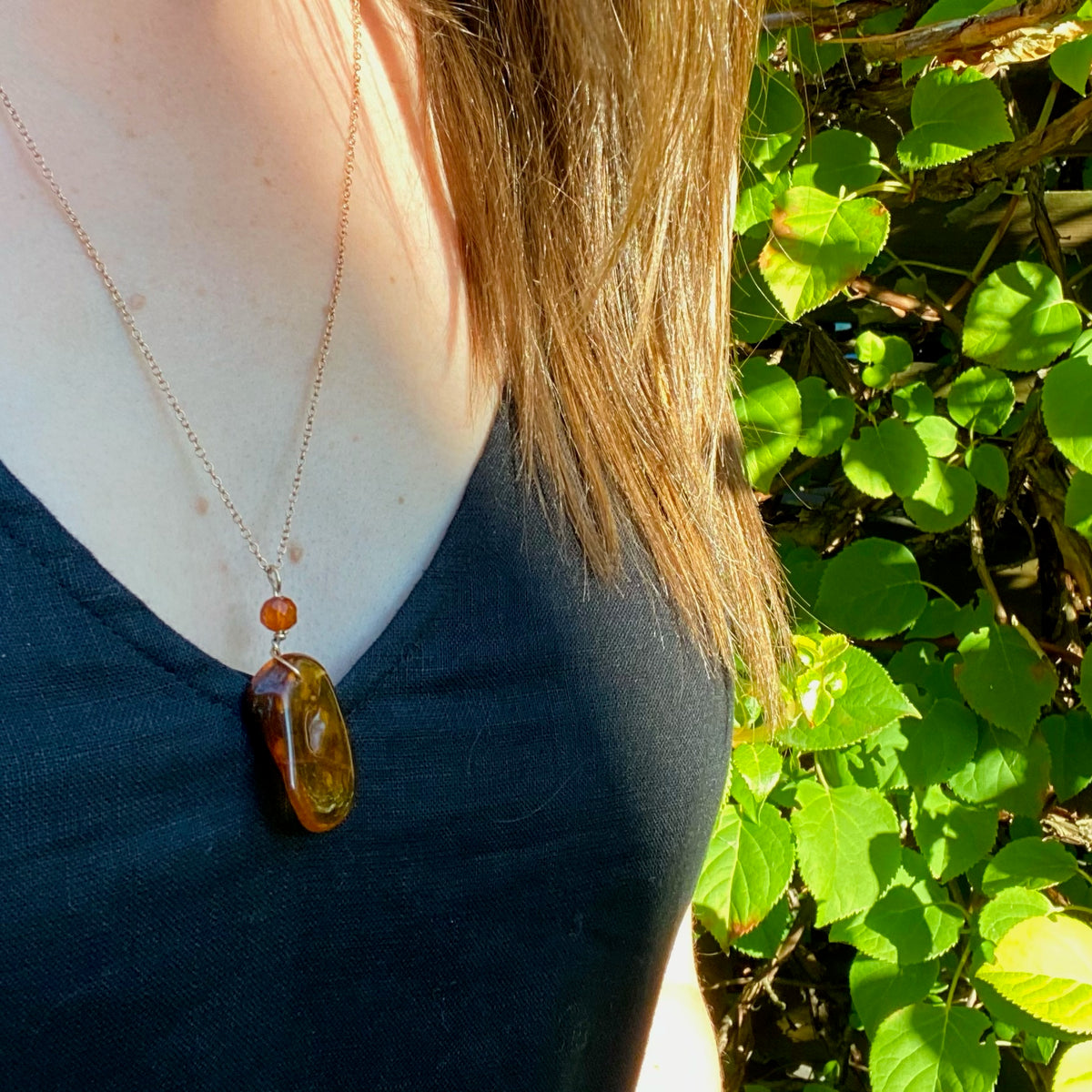 Amber Necklace with Faceted Amber Bead by Ancient Influences