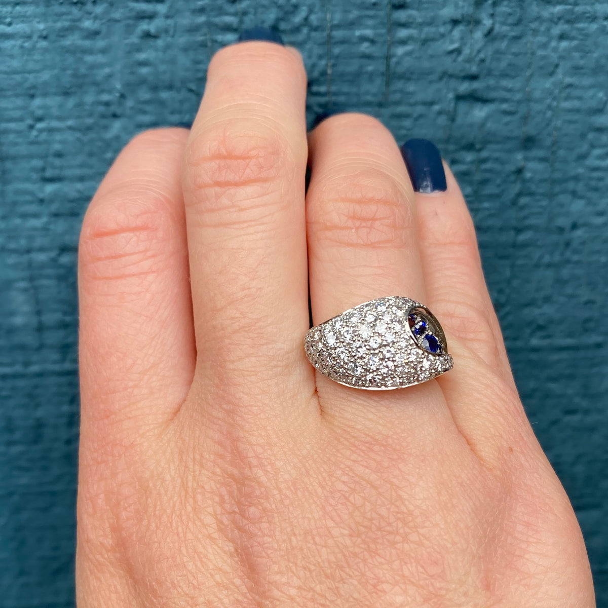 Unique Futuristic Diamond & Sapphire Cluster Ring