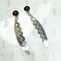 Feather & Arrow Silver Earrings with Garnets