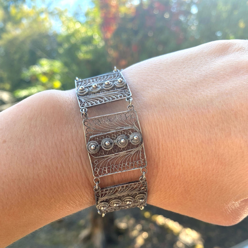 Bohemian Sterling Filigree Panel Bracelet