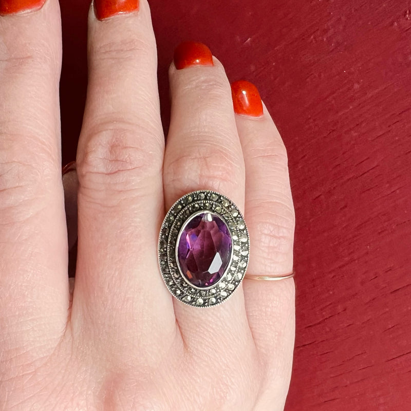 Classic Art Deco Amethyst & Marcasite Ring