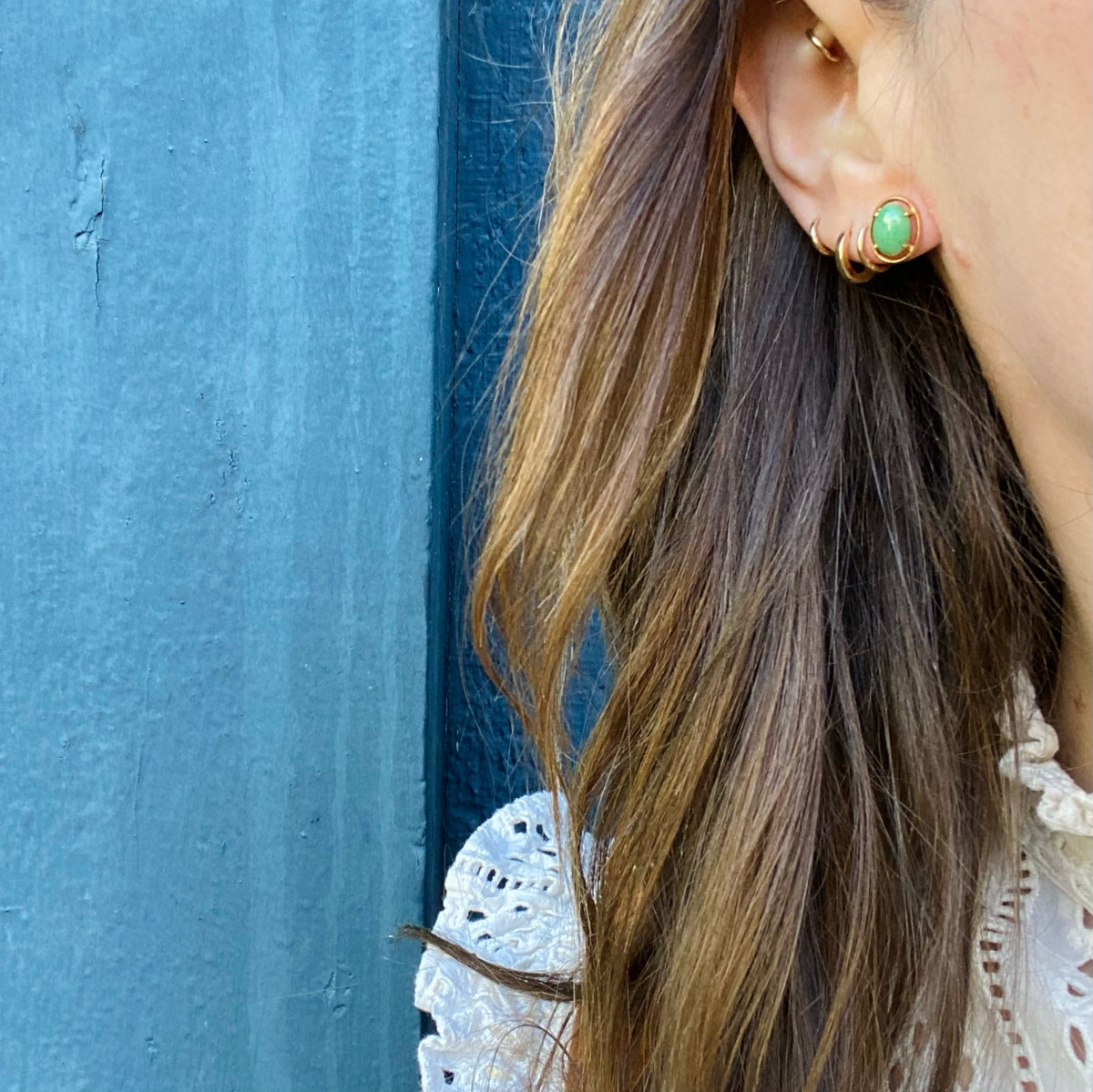 Vintage Jade Studs in Gold Halos
