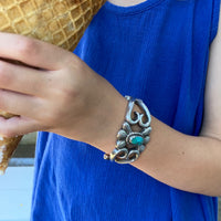 Navajo Sand Cast Child Size Silver & Turquoise Cuff