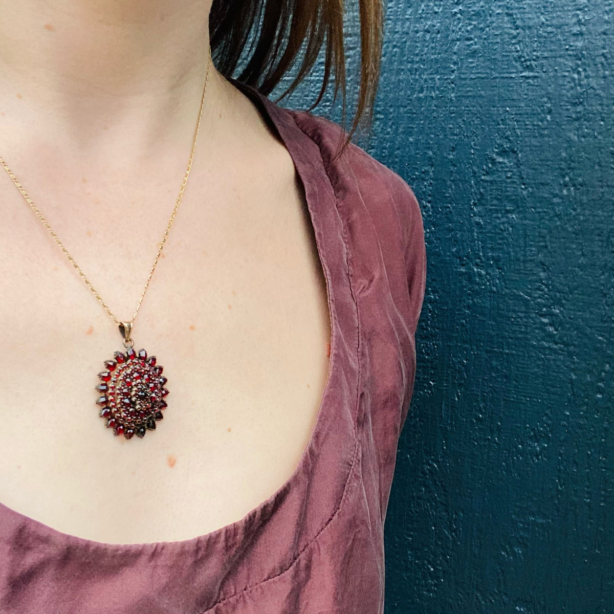 Deep Red Antique Garnet Cluster Pendant