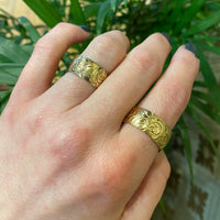Vintage Pair of Wide Gold Wedding Bands Roses