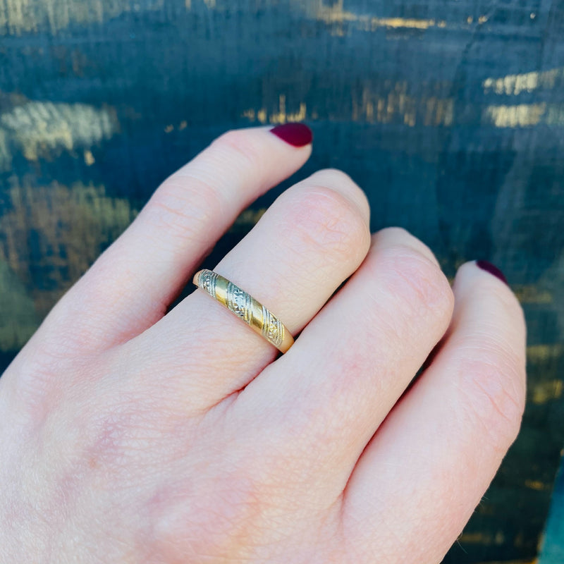 Two Tone Gold Band with Forget Me Not Stripes