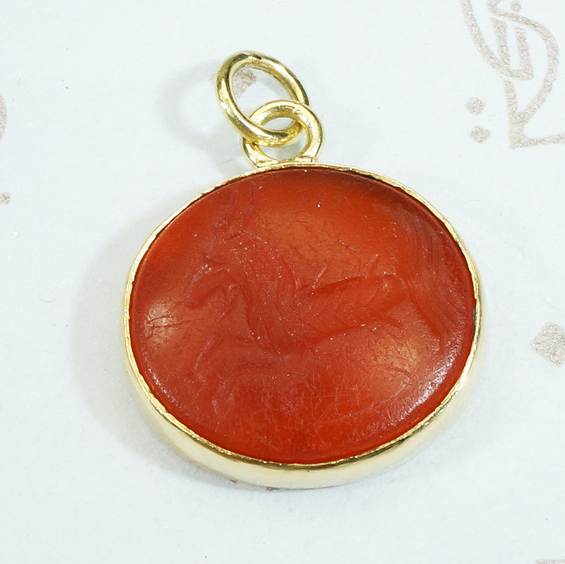 capricorus ancient roman intaglio in recycled 18k yellow gold bezel fob