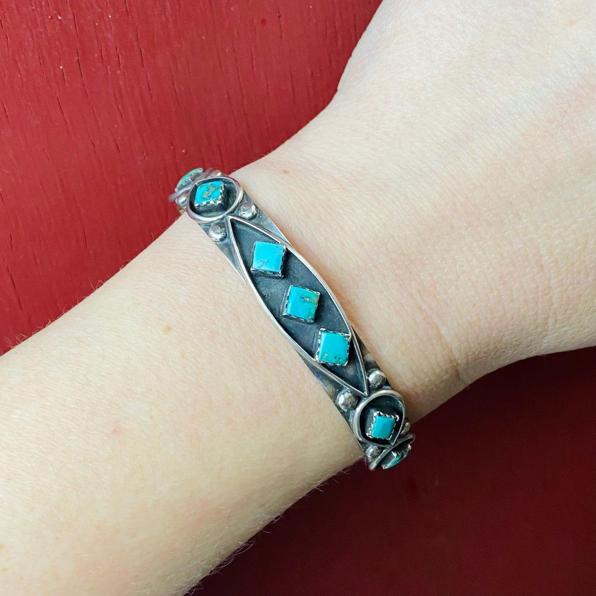 Zuni Cuff with Turquoise & Silver Overlay by Escalio