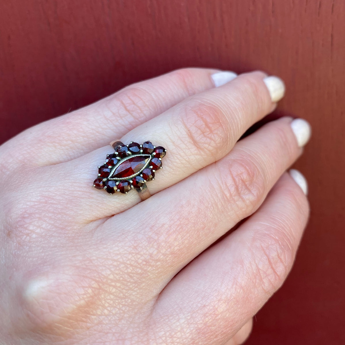 Vintage Rose Cut Garnet Navette Ring