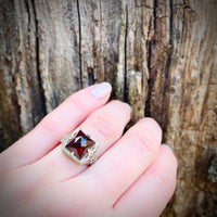 Wine Dark Garnet Ring in Art Deco Filigree