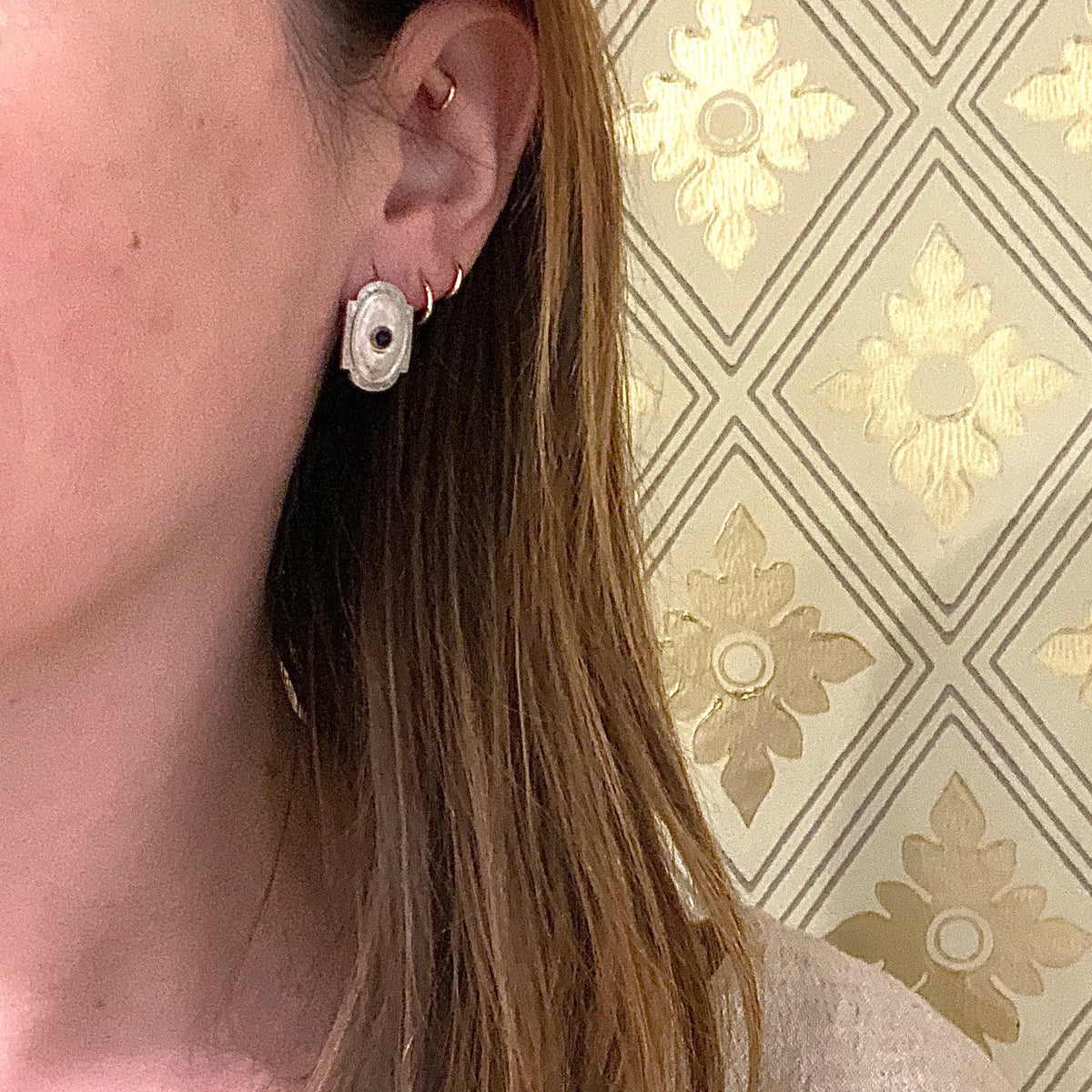 Sapphire Set Engraved Art Deco Conversion Earrings