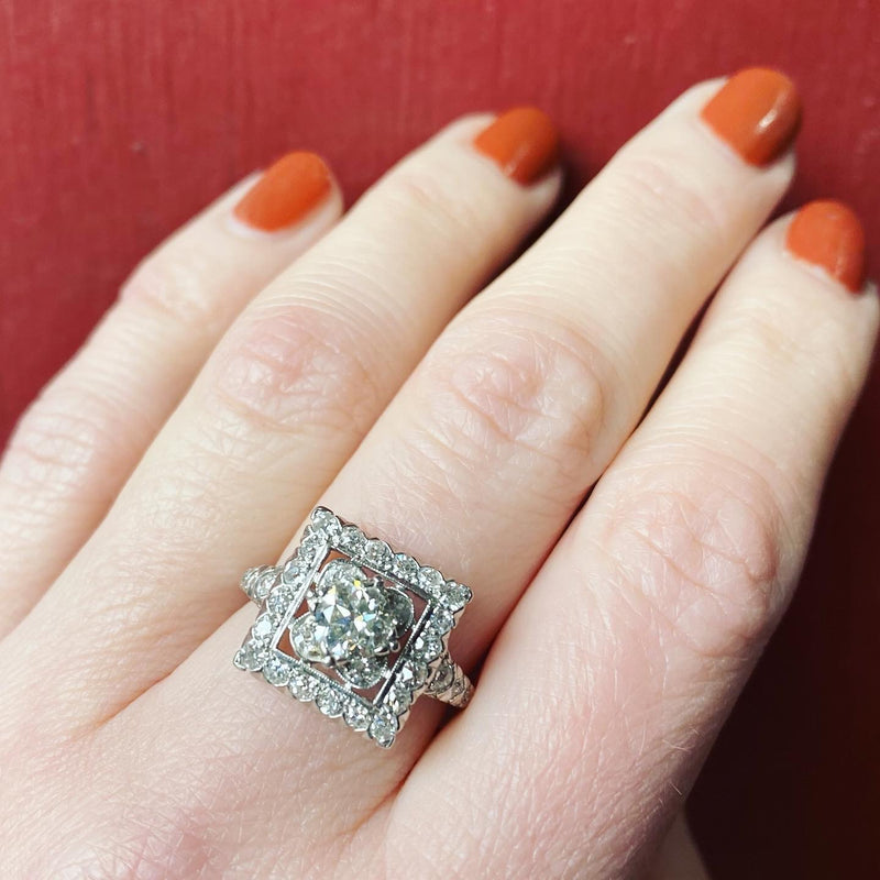 Light & Lacy Floral Square Diamond Ring