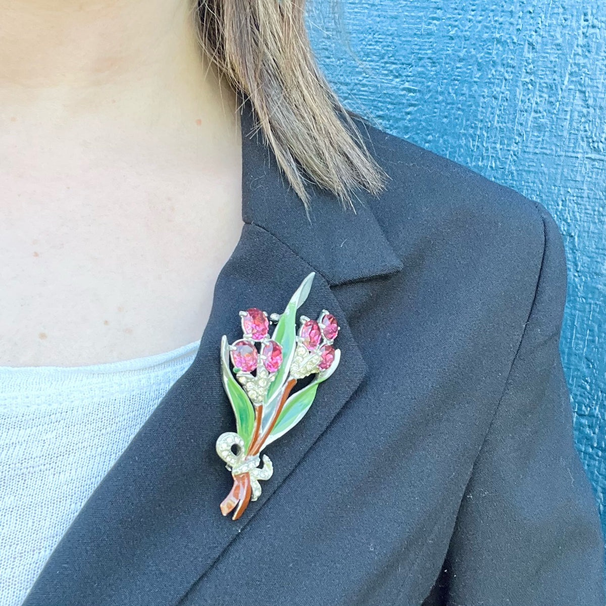 Fresh Spring Nosegay Brooch in Enamel & Rhinestones