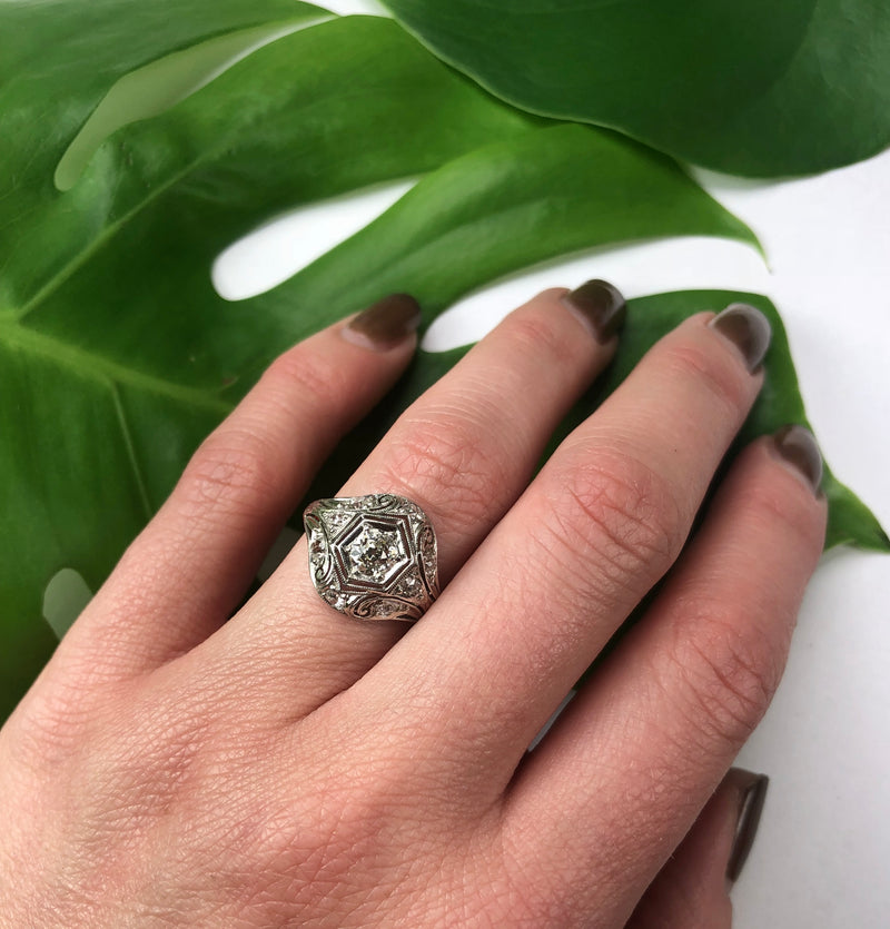 Edwardian Platinum and Old Euro Diamond Ring