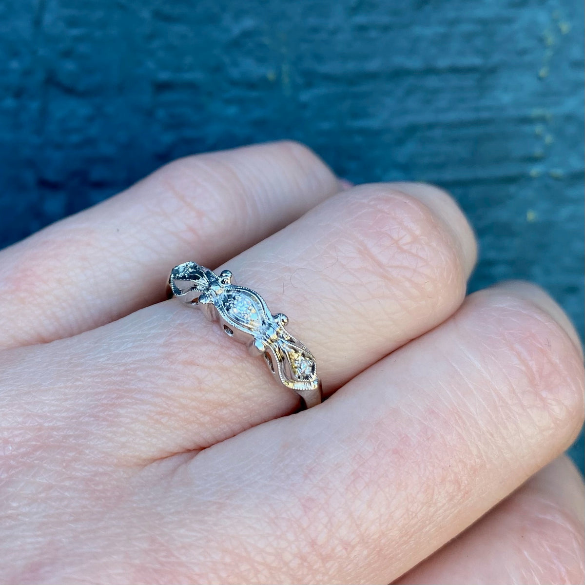 Ornate NOS Two Tone Diamond Wedding Band