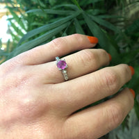 1940s Platinum Diamond and Pink Sapphire Engagement Ring