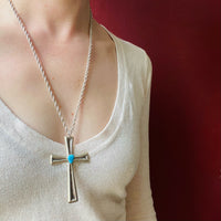Sand Cast Silver Cross with Kingman Turquoise