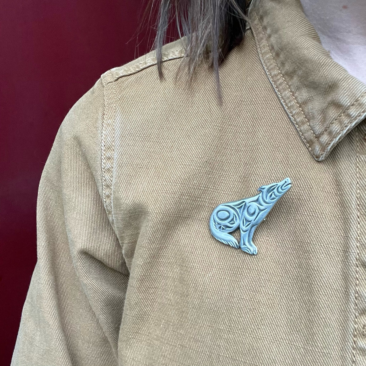 Powerful Pewter Wolf Brooch Marked Canada