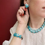 Turquoise Inlay Leaves Necklace, Bracelet & Earrings