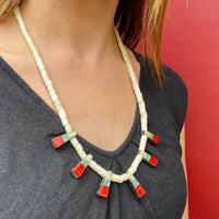 Santo Domingo Depression Era Heishi Bead & Tab Necklace