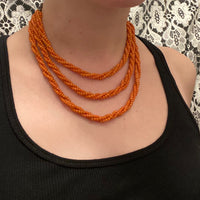 Fabulously Long Natural Coral Triple Twist Necklace