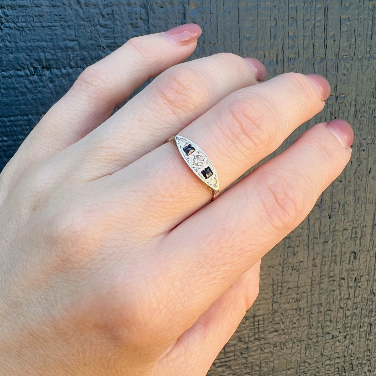 Sapphire & Diamond Two Tone Edwardian Ring