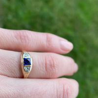 French Cut Sapphire and Rose Cut Diamond Engagement Ring