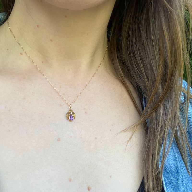 Graceful Edwardian Amethyst & Diamond Pendant