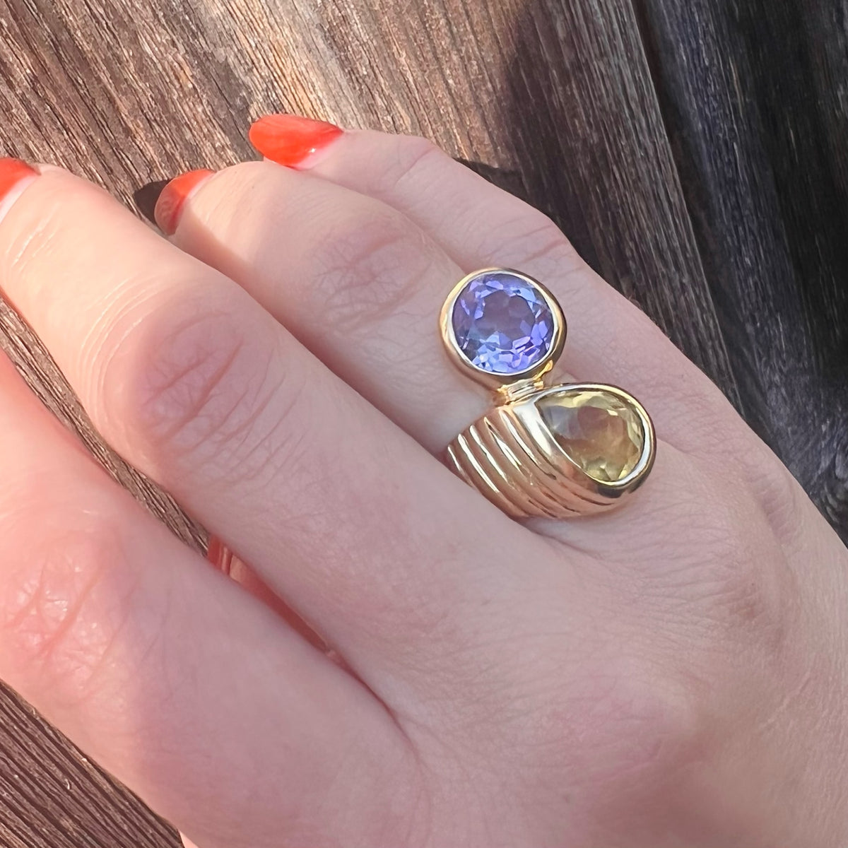 Dynamic Amethyst & Citrine Statement Ring