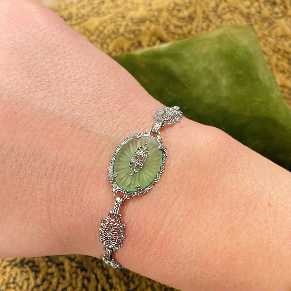Art Deco Chrome Filigree Link Bracelet