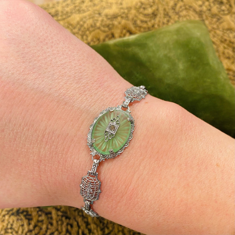 Art Deco Chrome Filigree Link Bracelet