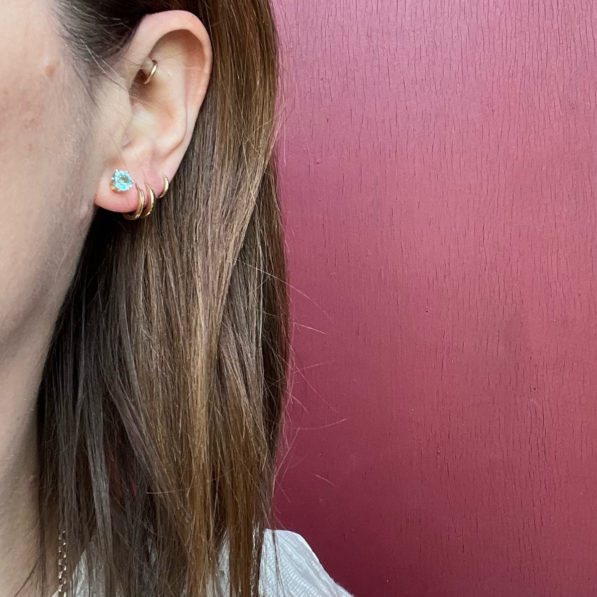 Pretty Gold and Blue Topaz Stud Earings