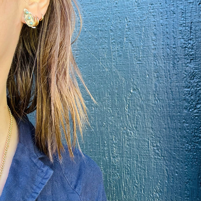 Delicate Silver Leaf & Turquoise Studs