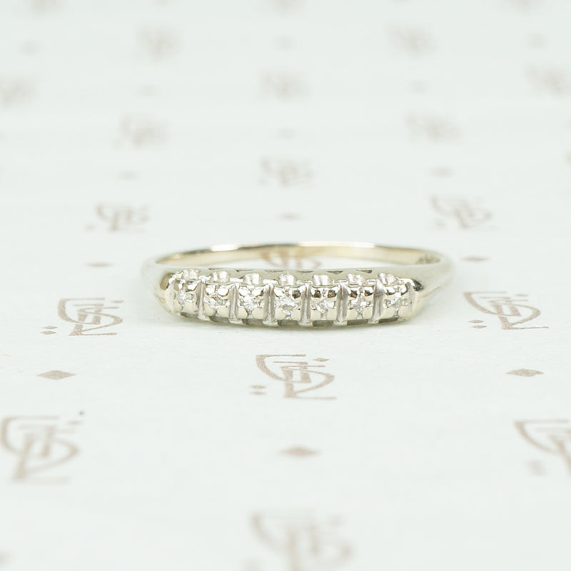 vintage 7 diamond band in 14k white gold circa 1940