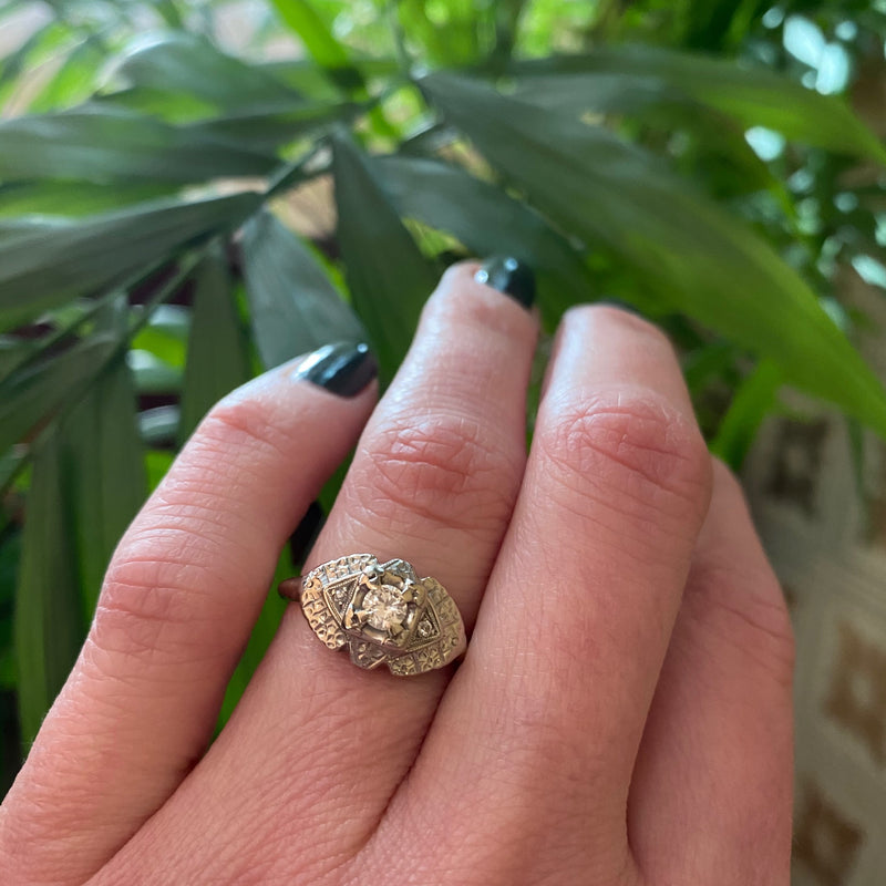 1940s Diamond and Forget Me Not Ring