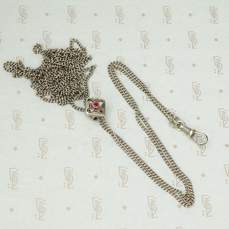 Extra Long Silver Slide Watch Hook Chain Circa 1880
