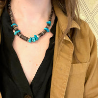 Heishi Shell Bead Necklace with Turquoise Nuggets