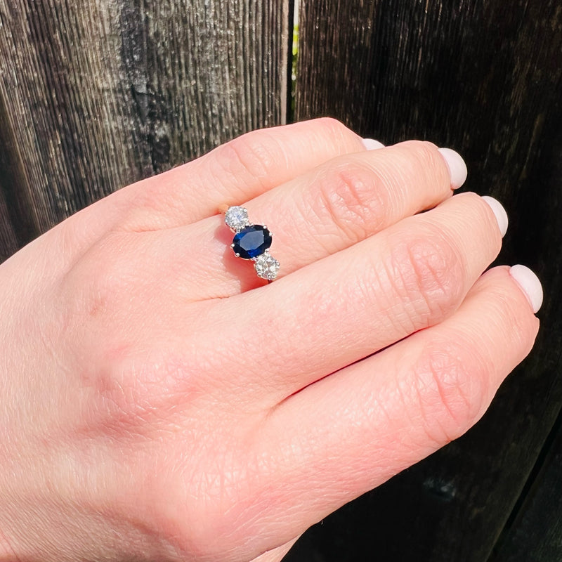 Platinum and 18k Sapphire and Diamond 3 Stone